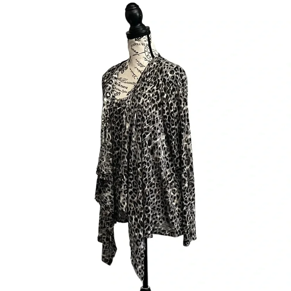 Calvin Klein Leopard Print Waterfall Cardigan L Animal Print Mob Wife Chic